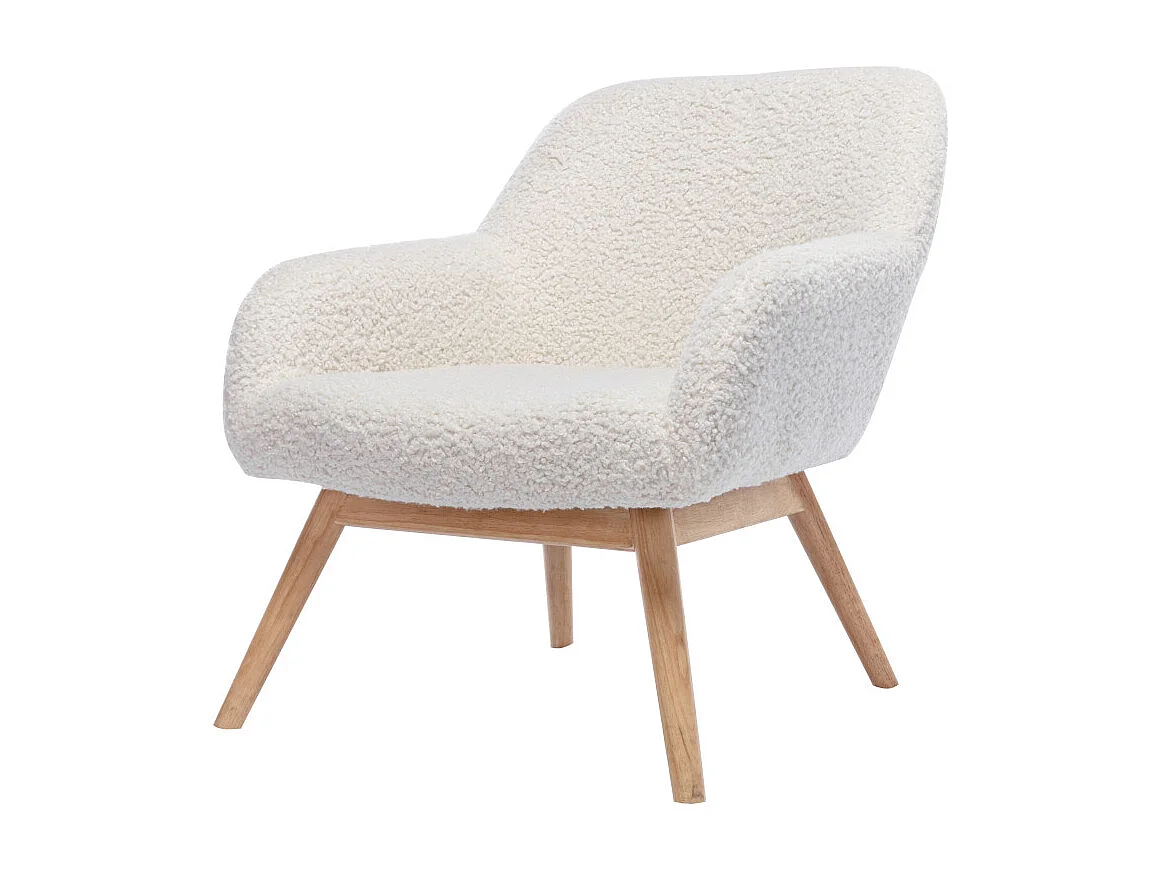 MALMO-Poltrona in legno naturale e tessuto bouclé écru