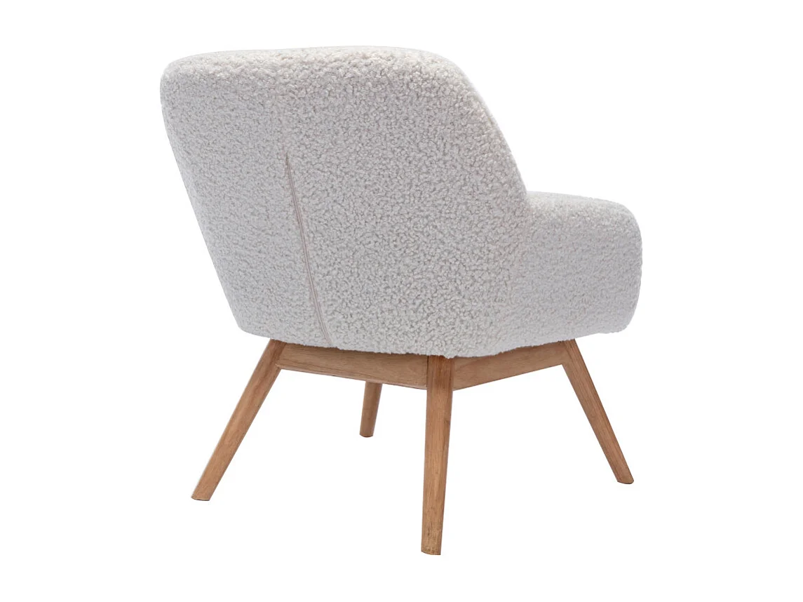 MALMO-Poltrona in legno naturale e tessuto bouclé écru