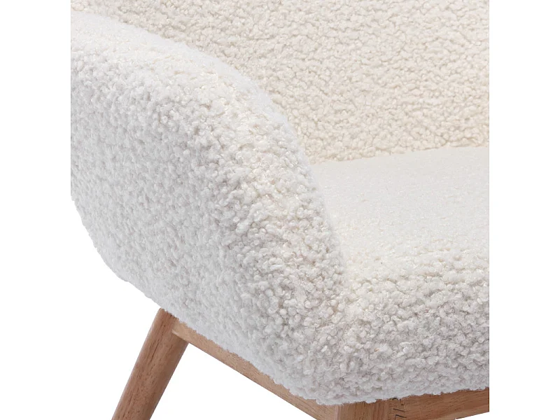 MALMO-Poltrona in legno naturale e tessuto bouclé écru