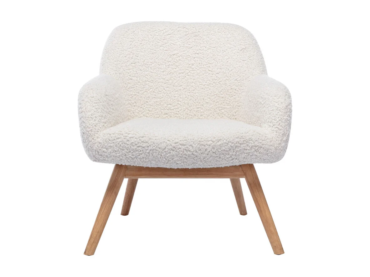 MALMO-Poltrona in legno naturale e tessuto bouclé écru