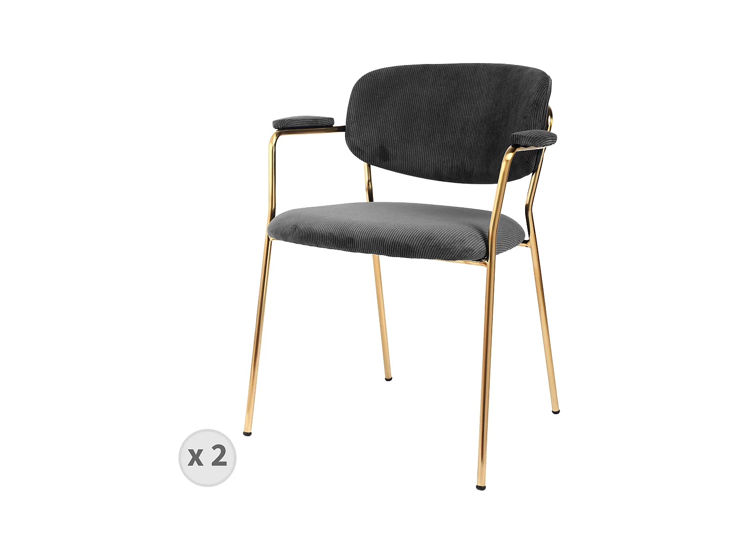 CLARA-Chaise en tissu cotelé Carbone et métal doré brossé(x2)
