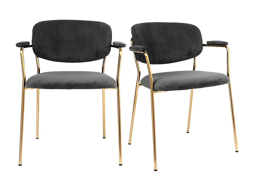 CLARA-Sedia in tessuto a coste Carbonio, metallo dorato(x2)