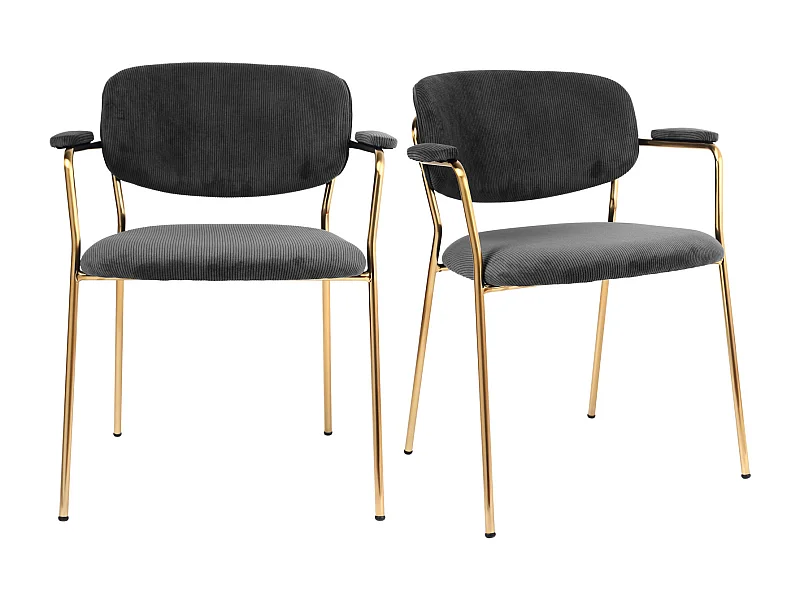 CLARA-Silla de tela acanalada carbono y metal dorado(x2)