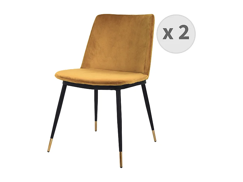 ENZO-Sedia in velluto senape, metallo nero opaco e oro (x2)