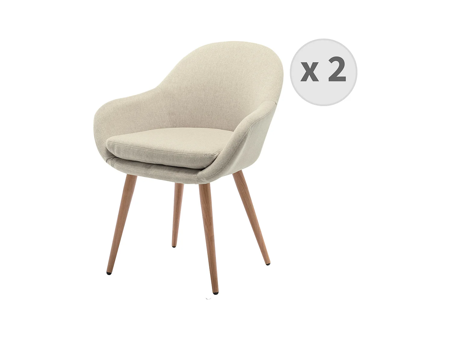 CANCUN-Silla tela lino con patas de metal efecto madera (x2)