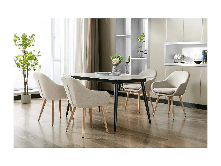 CANCUN-Sedia tessuto grigio gambe metallo effetto legno (x2)