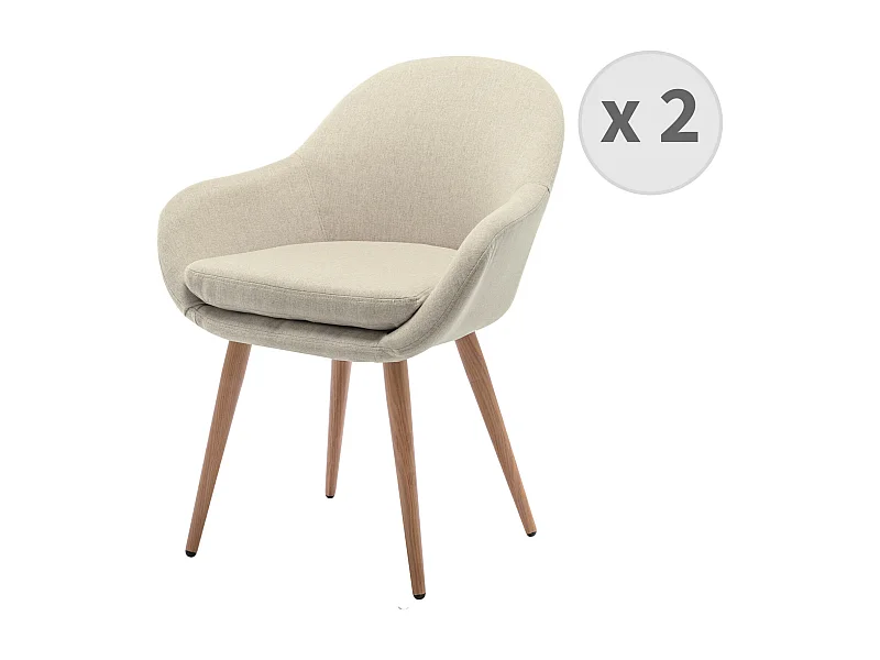 CANCUN-Silla tela lino con patas de metal efecto madera (x2)