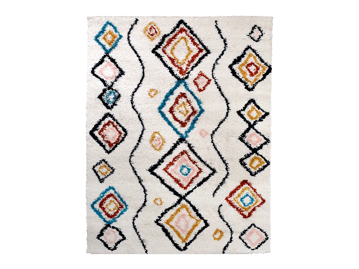 Tapis berbère 150x220 tissé motifs ethno-chic EFAL-D crème et rouge