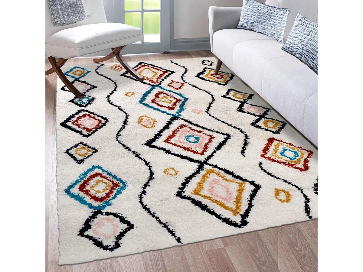 Tapis berbère 120x170 tissé motifs ethno-chic EFAL-D crème et rouge