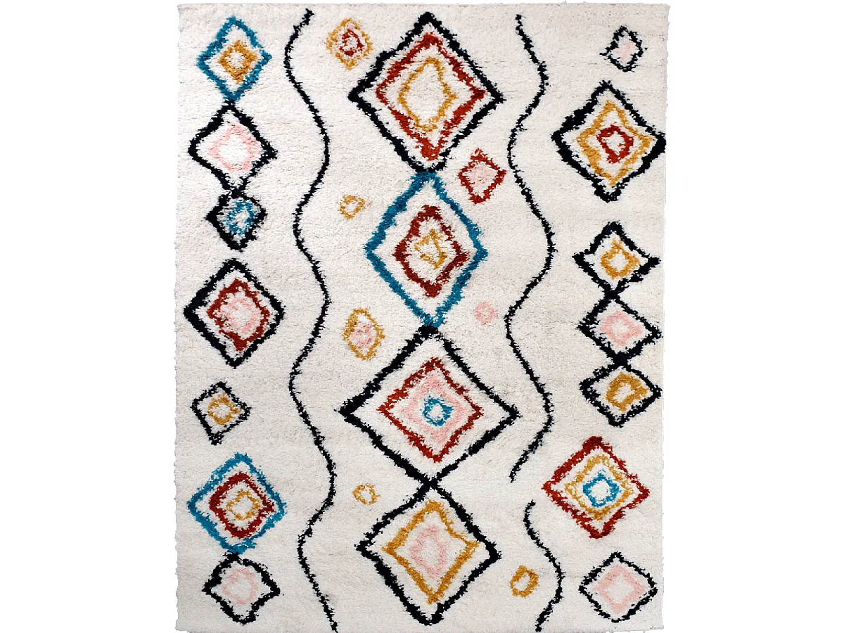 Tapis berbère 120x170 tissé motifs ethno-chic EFAL-D crème et rouge