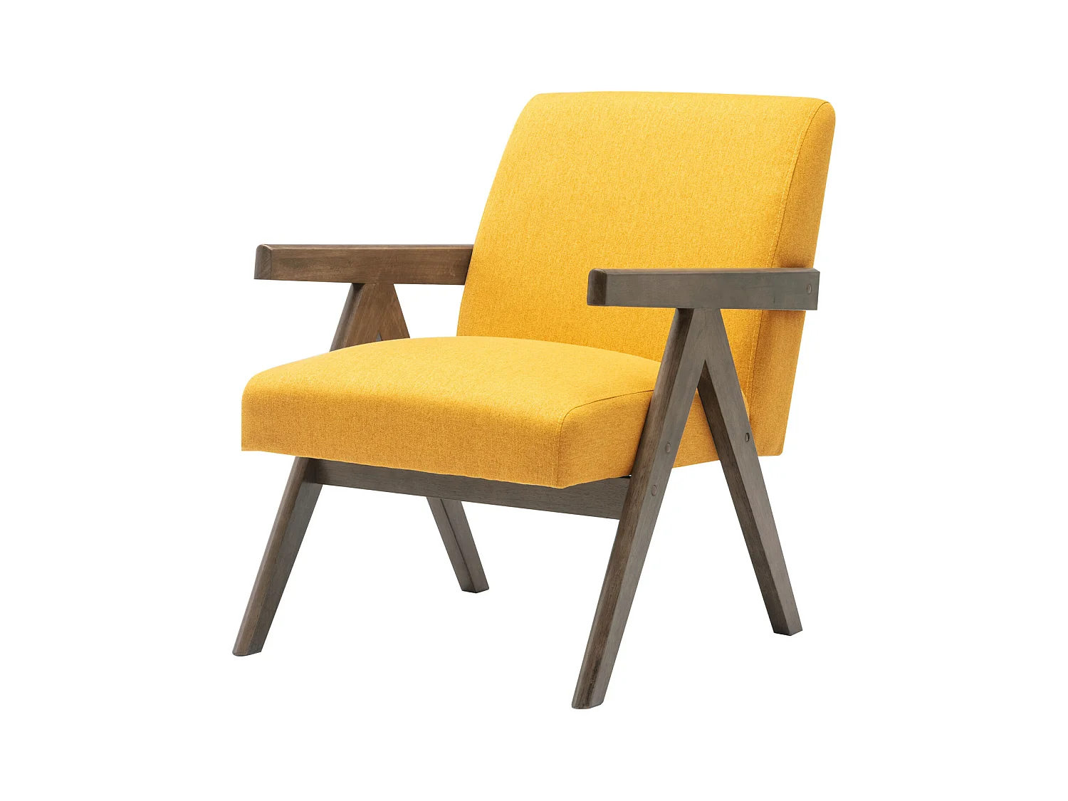 WARREN-Fauteuil lounge en tissu Moutarde et bois teinté noyer gris