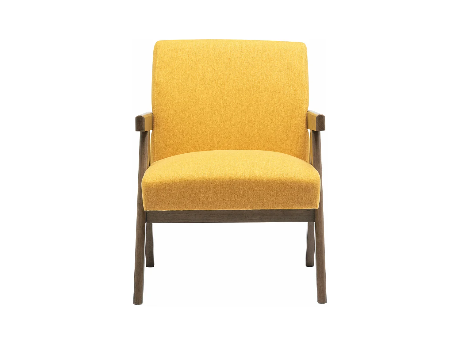 WARREN-Fauteuil lounge en tissu Moutarde et bois teinté noyer gris
