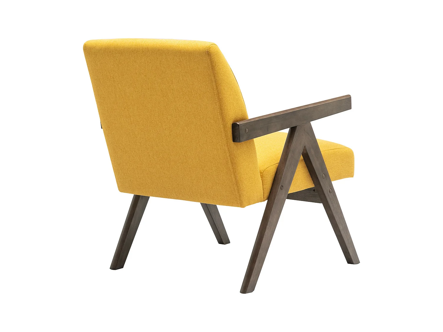 WARREN-Fauteuil lounge en tissu Moutarde et bois teinté noyer gris