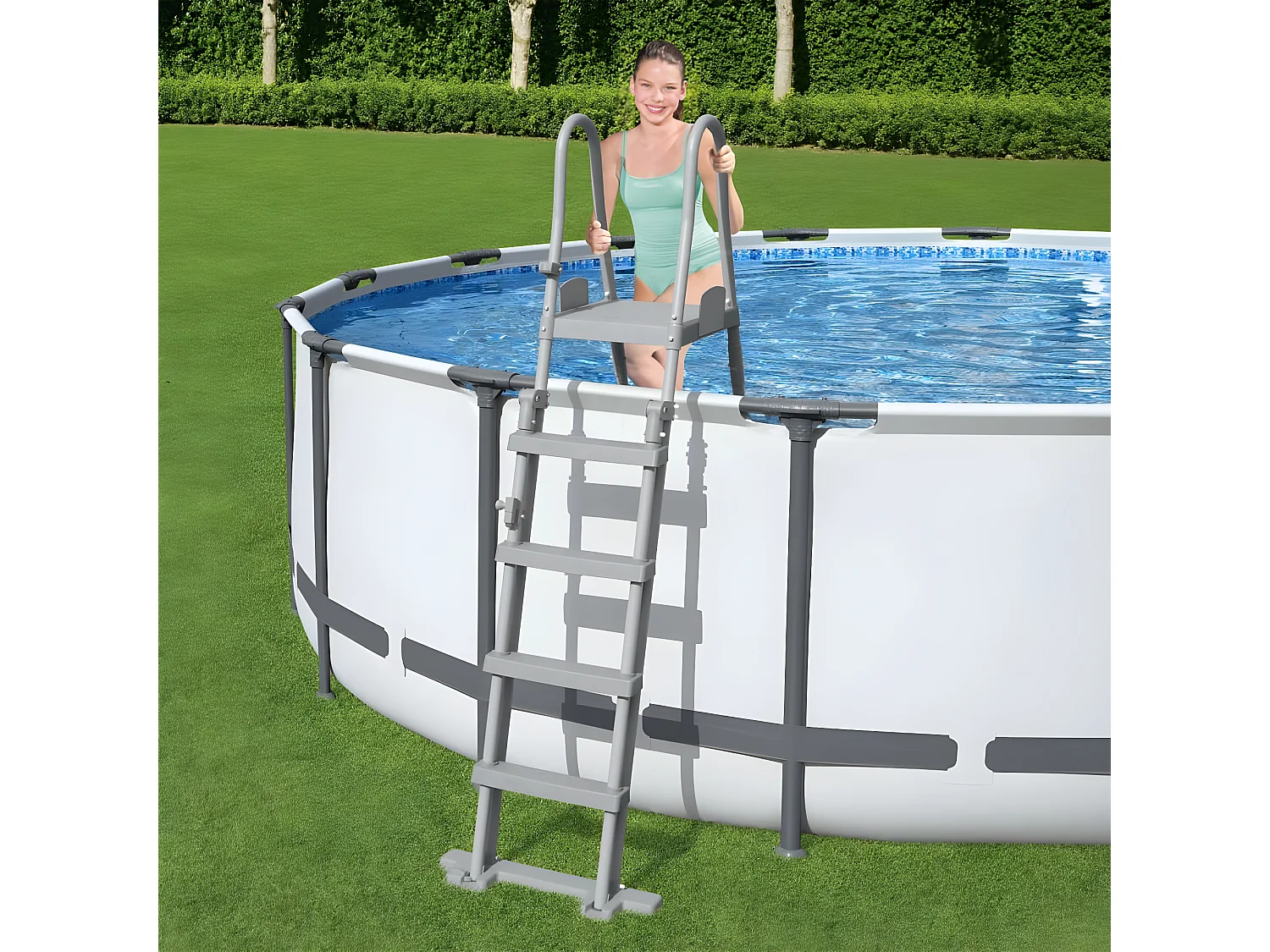 Scaletta di Sicurezza per Piscine Bestway Flowclear 76,5x125x135/192 cm per Piscine Fuori Terra da 132 cm di Altezza