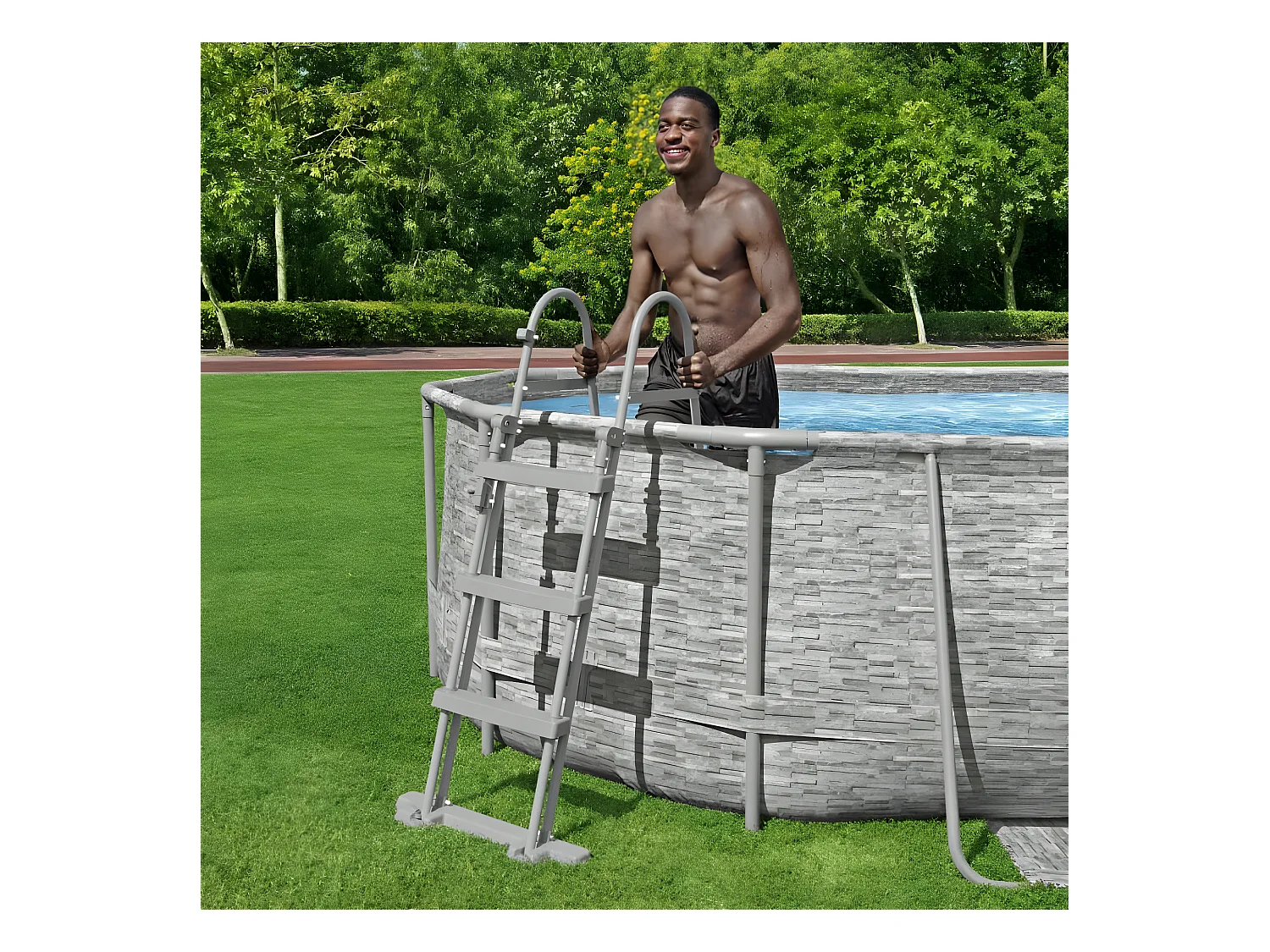 Scaletta di Sicurezza per Piscine  Bestway Flowclear 108x71x139 cm per Piscine Fuori Terra da 107 cm di Altezza