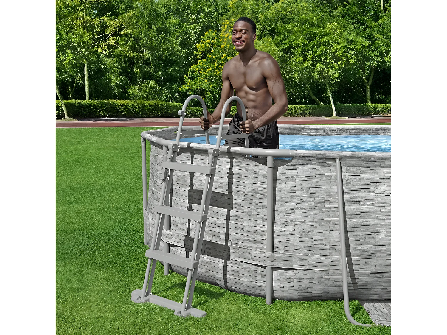 Scaletta di Sicurezza per Piscine  Bestway Flowclear 108x71x139 cm per Piscine Fuori Terra da 107 cm di Altezza