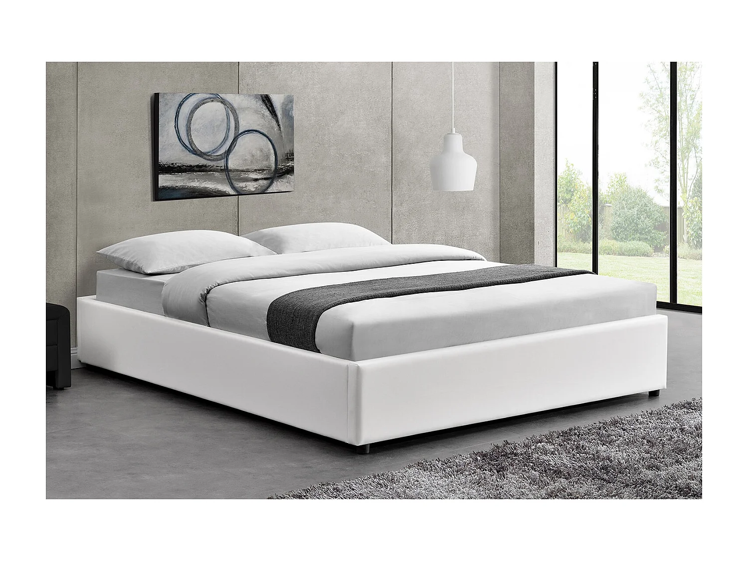 Cama blanca con caja de almacenaje 140X190 KENNINGTON