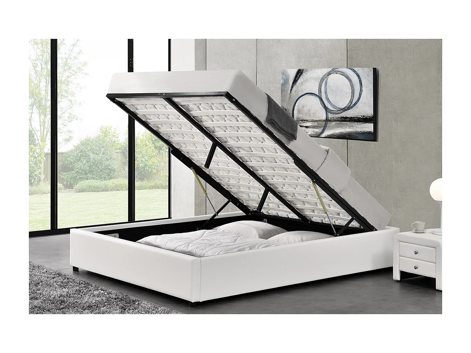 Struttura letto bianca con contenitore integrato140x190 cm KENNINGTON