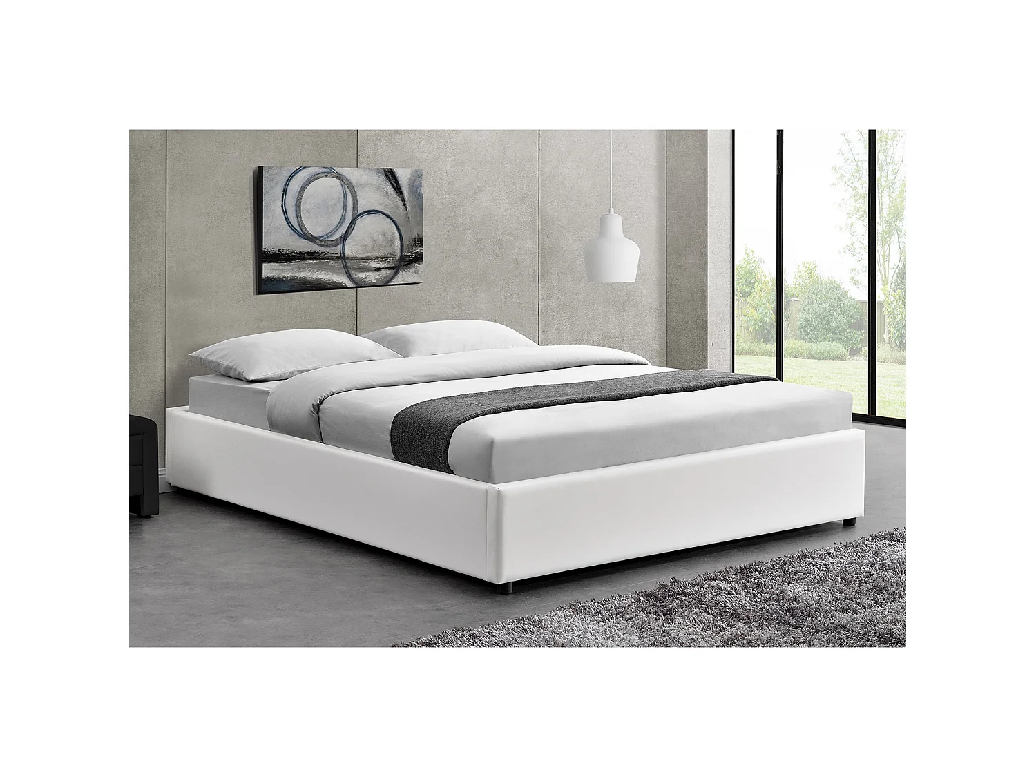 Estrutura de cama branca com armazenamento integrado -140x190 cm KENNINGTON