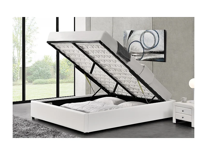 Struttura letto bianca con contenitore integrato140x190 cm KENNINGTON