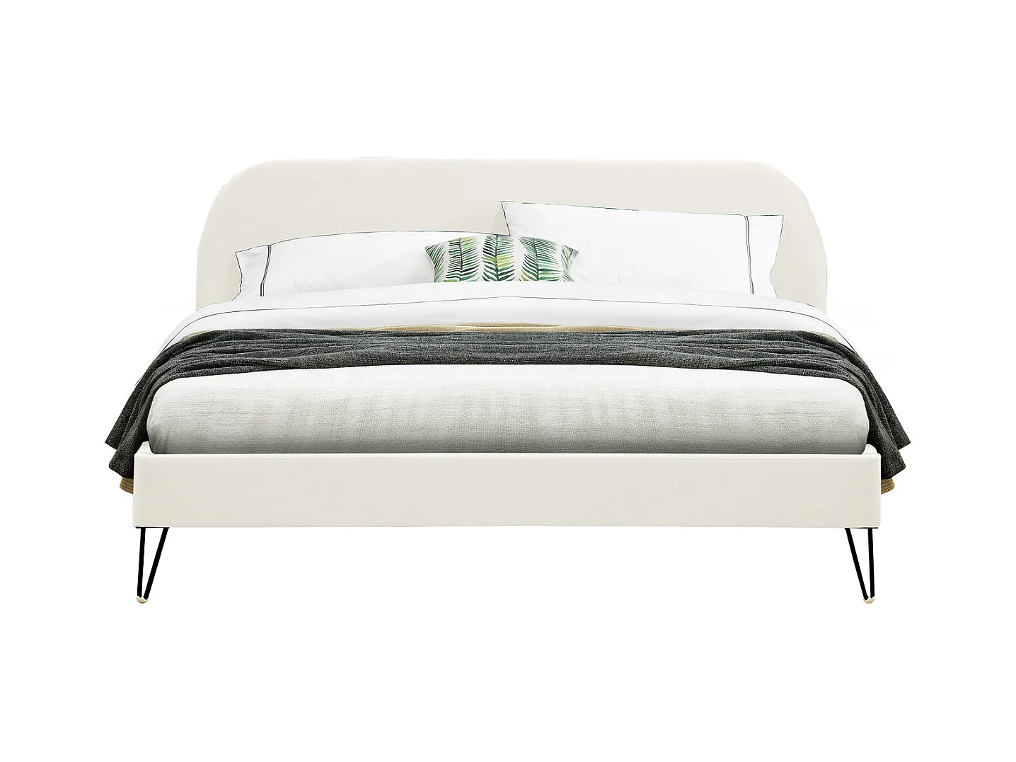 Fluweel Bed Beige 160x200 cm PHOENIX Zwarte Haarspeldpoten