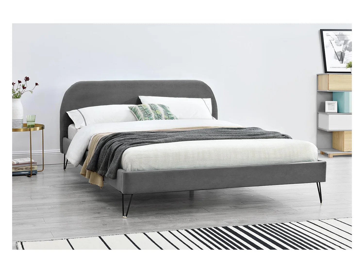 Bett 160 x 200 cm Samt, grau & schwarze Beine PHOENIX