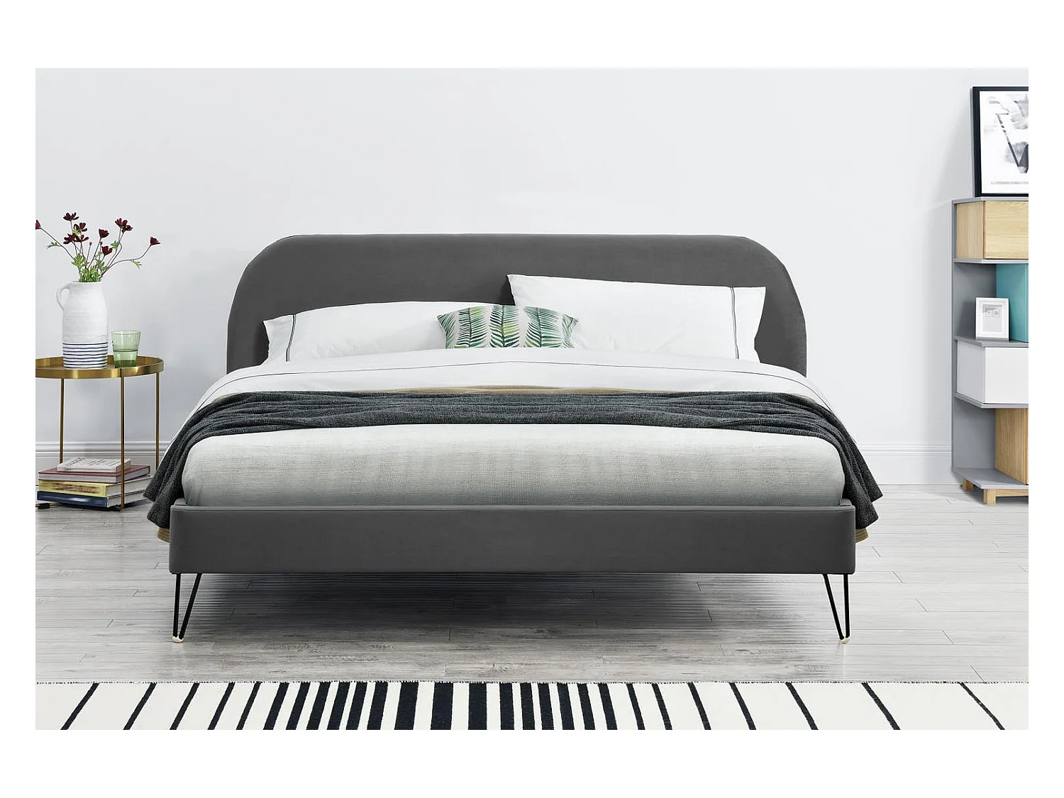 Bett 160 x 200 cm Samt, grau & schwarze Beine PHOENIX