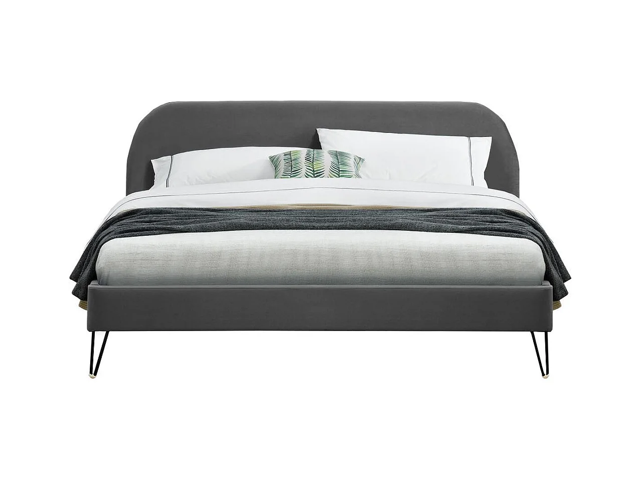 Bett 160 x 200 cm Samt, grau & schwarze Beine PHOENIX