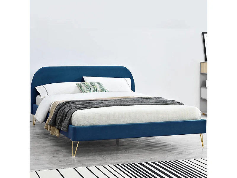 Bettgestell 160 x 200 cm aus Samt und blauem Messing PHOENIX