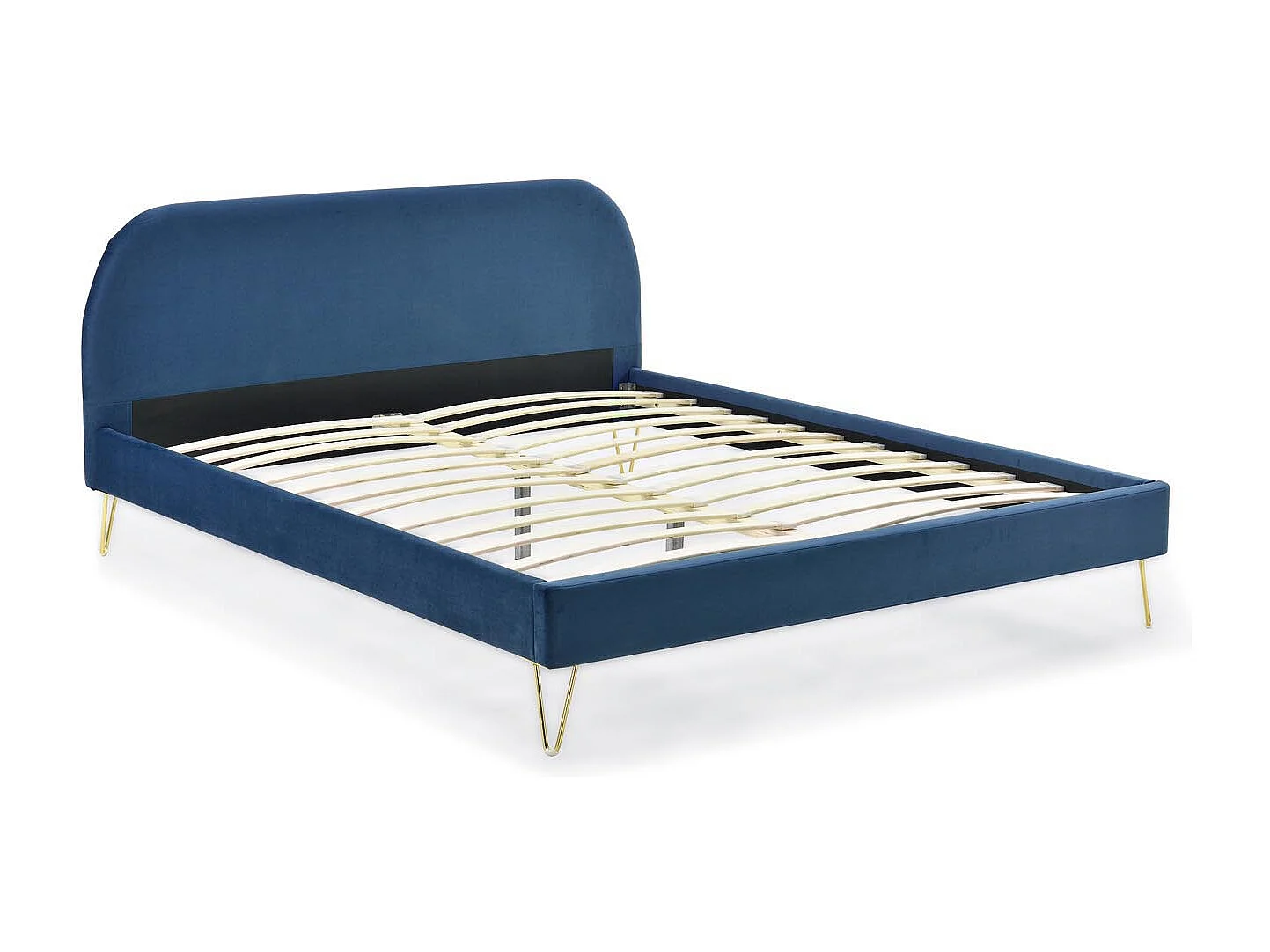 Structure de lit 160 x 200 cm en velours et laiton bleu PHOENIX