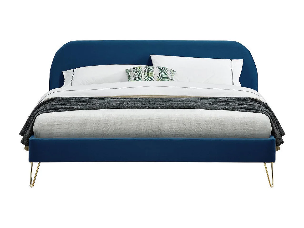 Structure de lit 160 x 200 cm en velours et laiton bleu PHOENIX