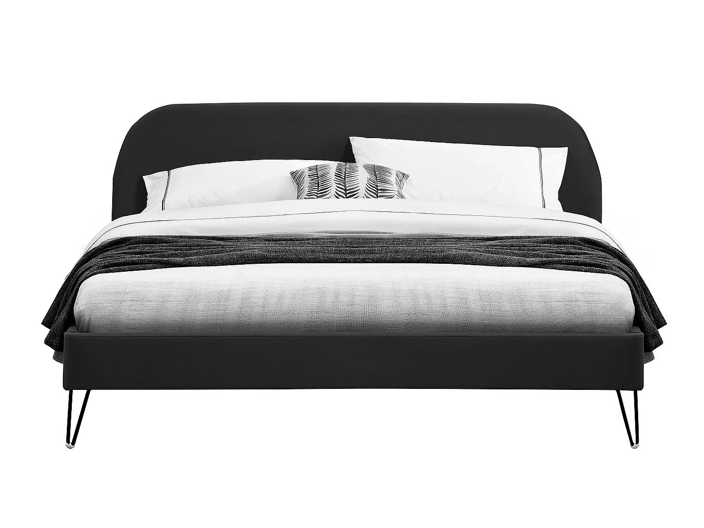 Lit 140 x 190 cm en velours noir et pieds noirs PHOENIX
