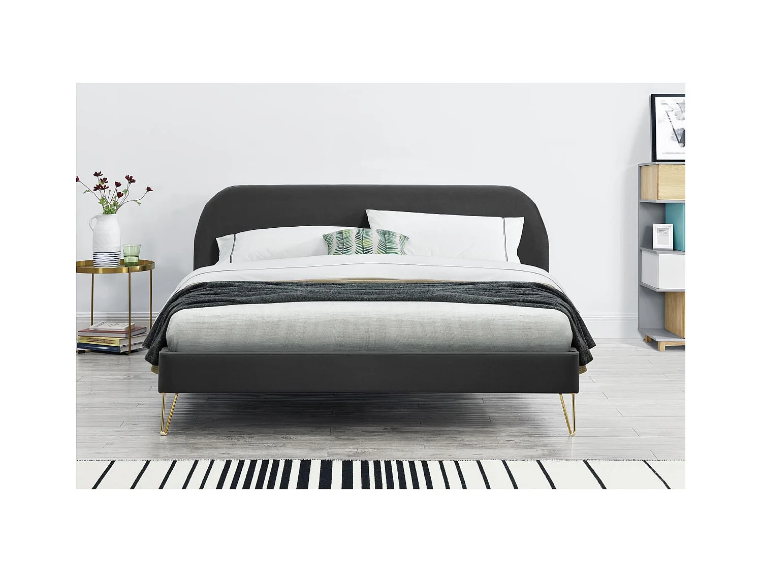 Struttura letto in velluto grigio e ottone 140x190 cm PHOENIX