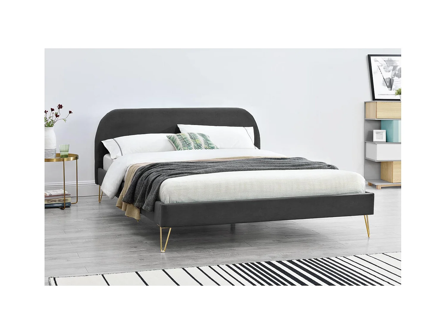 Struttura letto in velluto grigio e ottone 140x190 cm PHOENIX