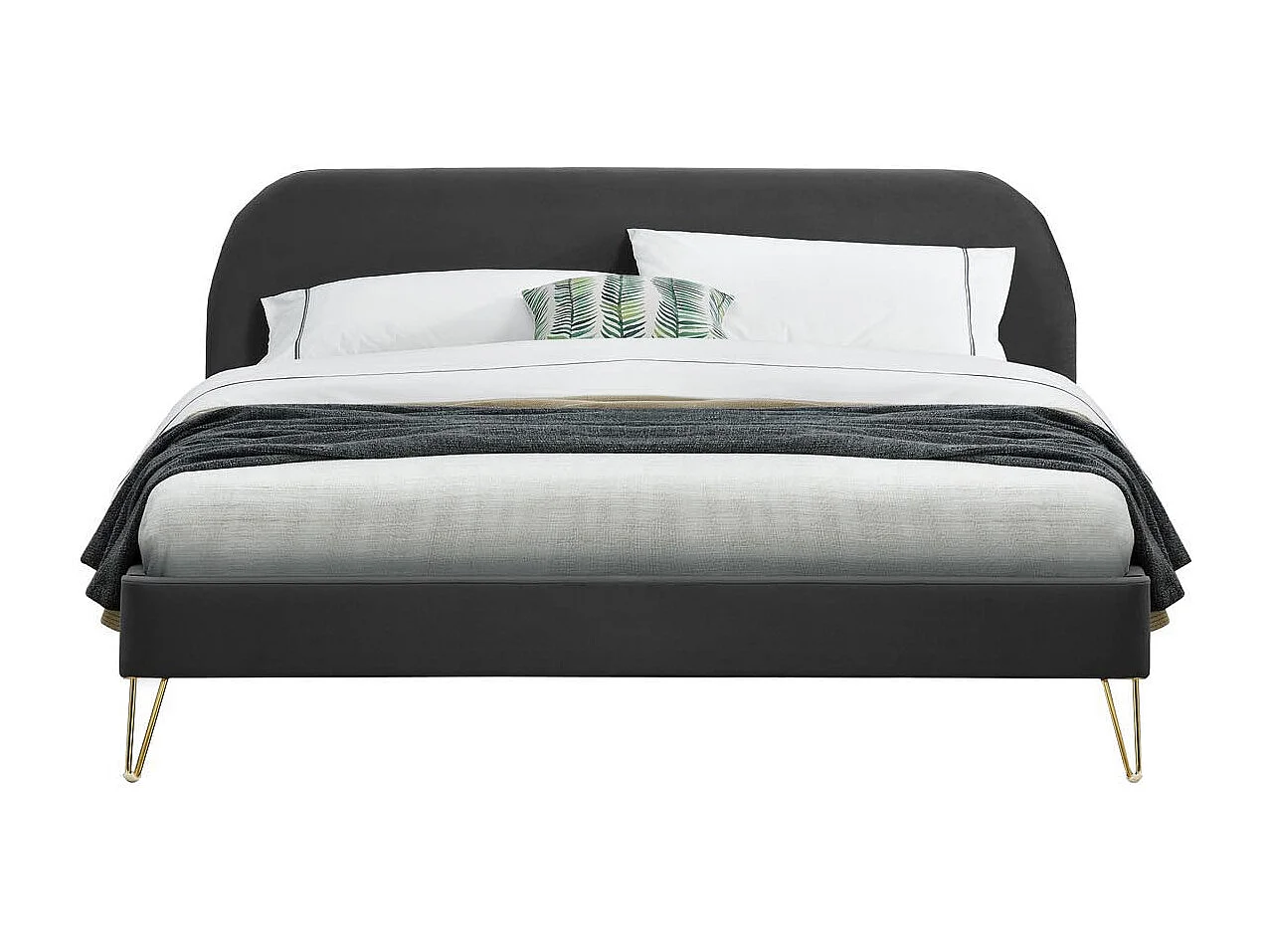 Bed in Grijze Velours & Messing Poten 140x190 cm PHOENIX