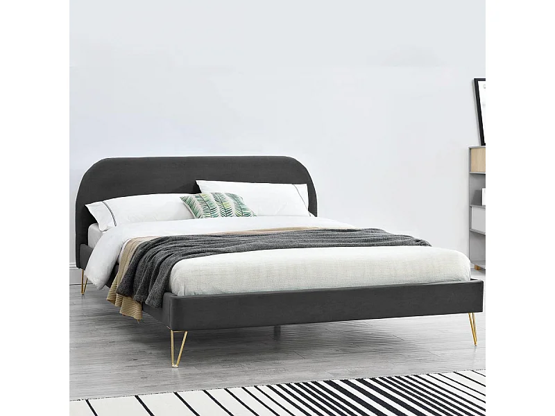 Struttura letto in velluto grigio e ottone 140x190 cm PHOENIX