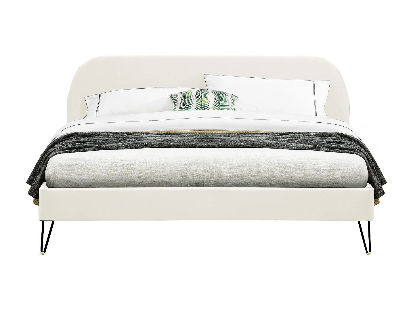 Cama de veludo bege 140 x 190 cm PHOENIX com pernas de agulha pretas