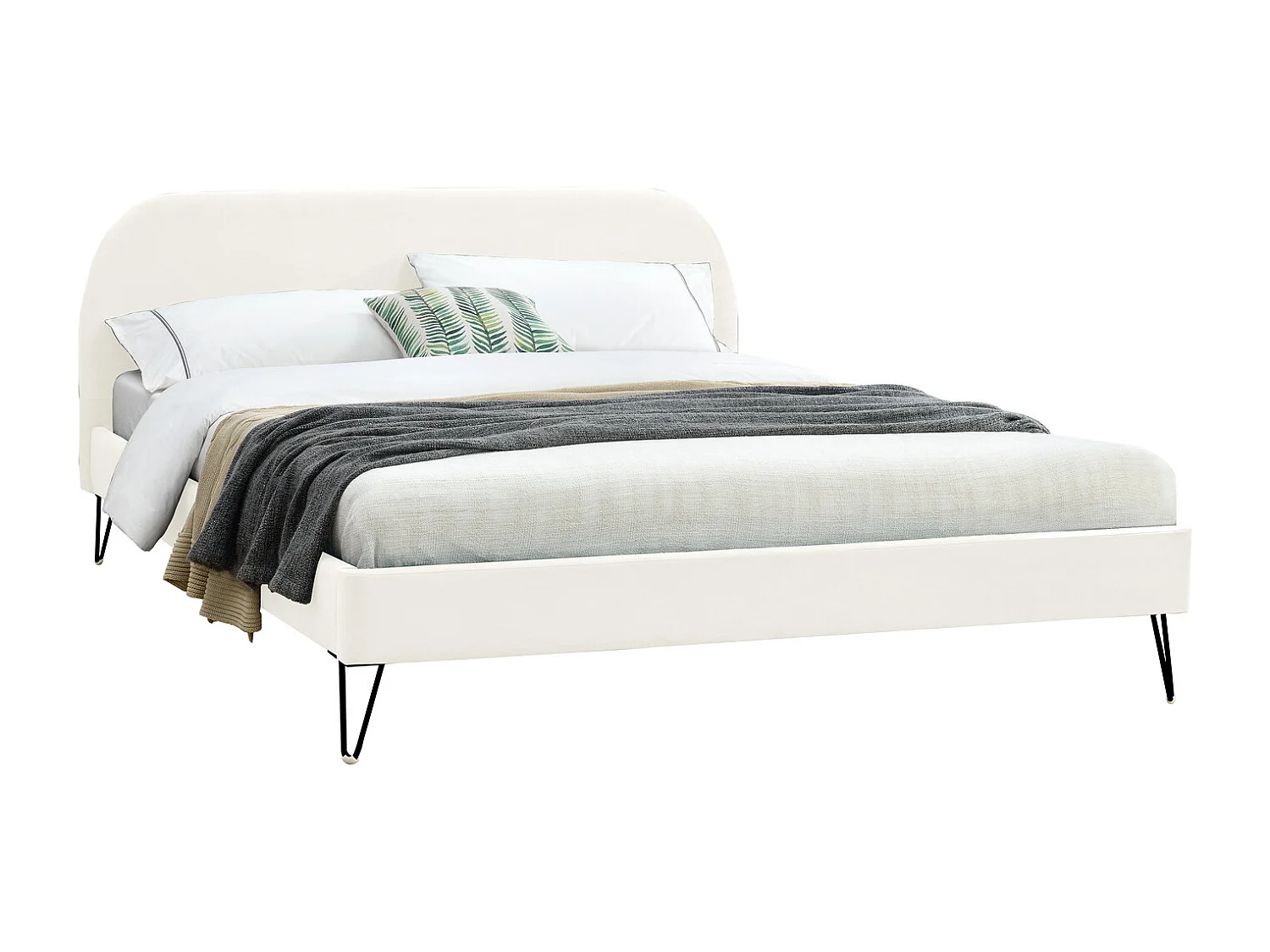 Cama de veludo bege 140 x 190 cm PHOENIX com pernas de agulha pretas