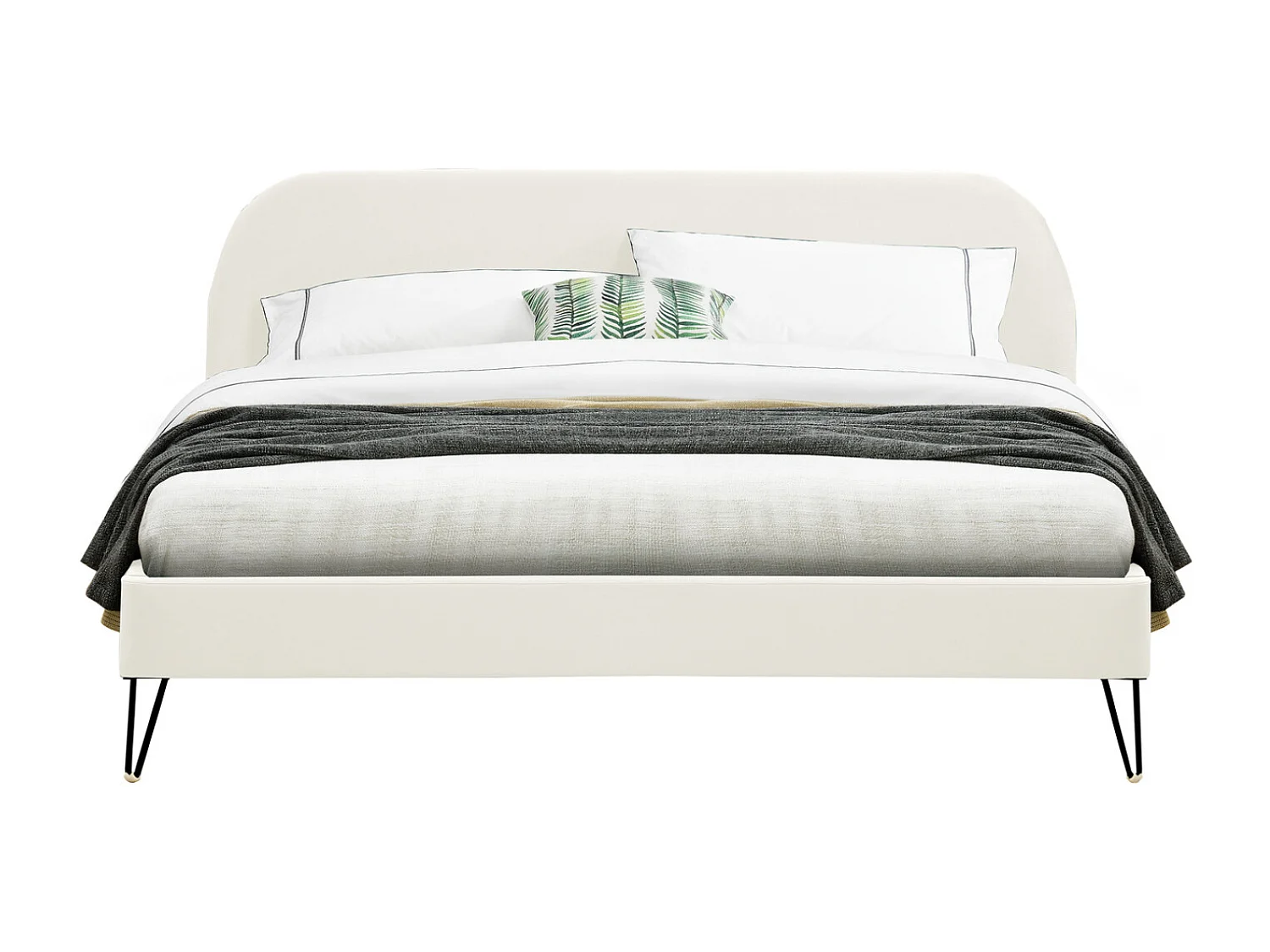 Beige fluwelen bed 140 x 190 cm PHOENIX met zwarte haarspeldpoten