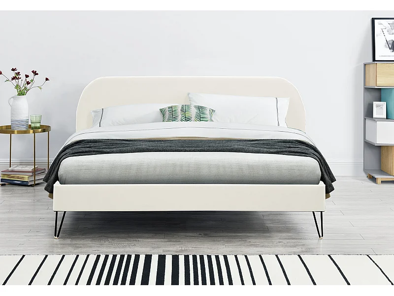 Letto in velluto beige 140 x 190 cm PHOENIX