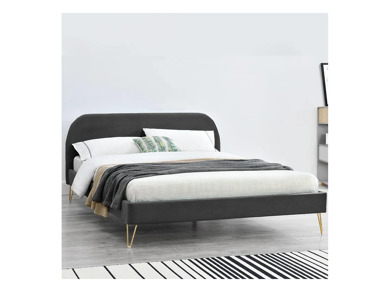 Struttura letto in velluto grigio e ottone 160x200 cm PHOENIX