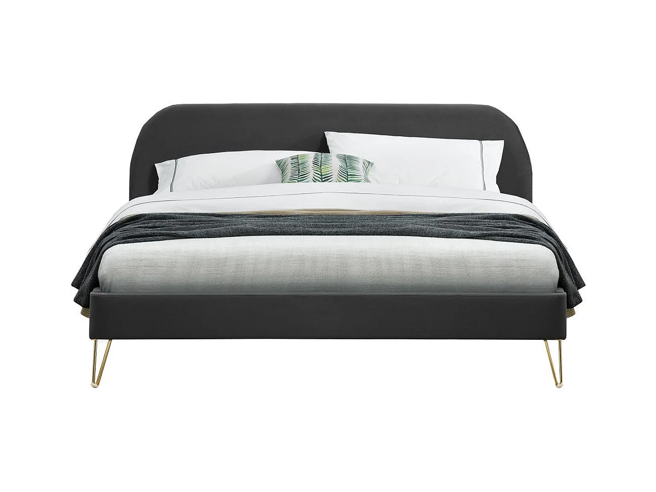 Struttura letto in velluto grigio e ottone 160x200 cm PHOENIX