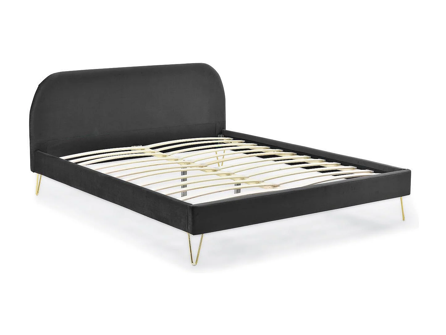 Struttura letto in velluto grigio e ottone 160x200 cm PHOENIX