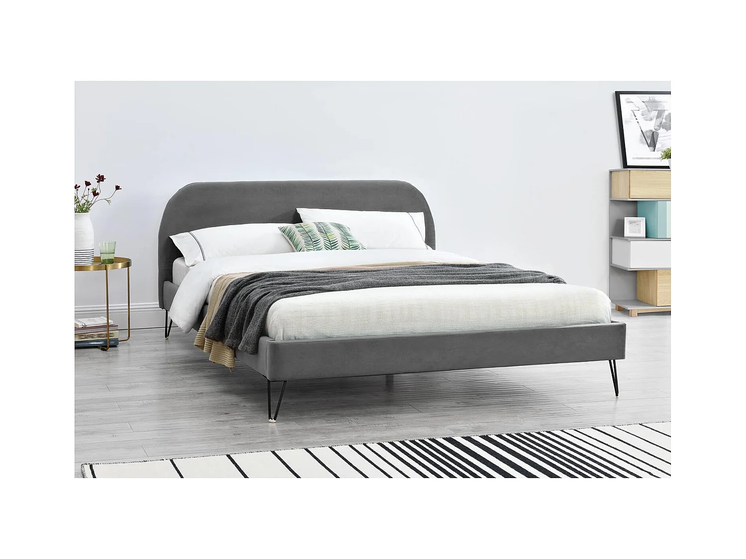 Struttura letto in velluto grigio e piedi neri 140x190 cm PHOENIX