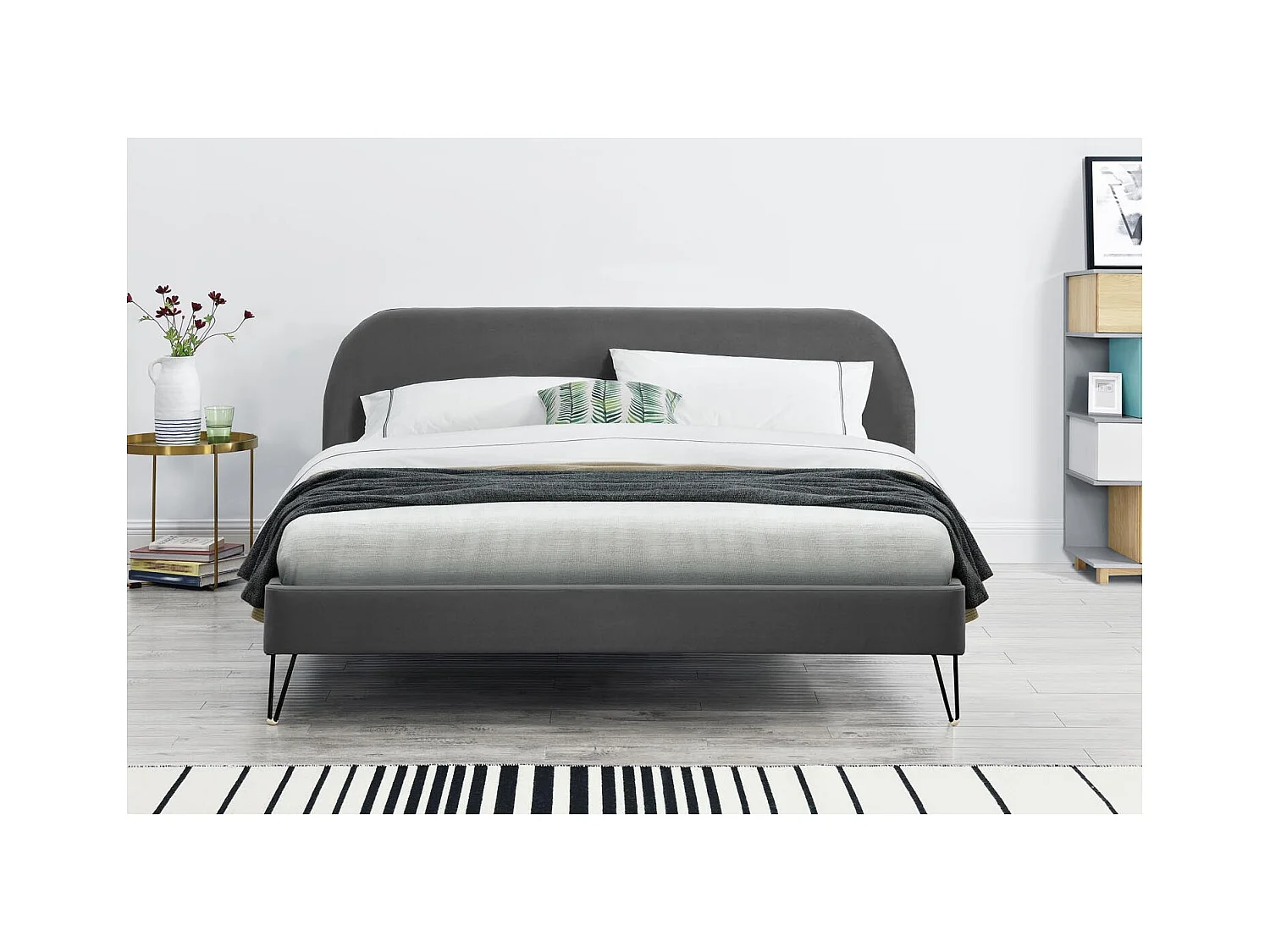 Struttura letto in velluto grigio e piedi neri 140x190 cm PHOENIX
