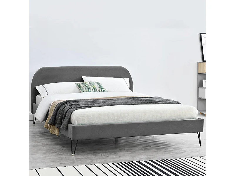Struttura letto in velluto grigio e piedi neri 140x190 cm PHOENIX