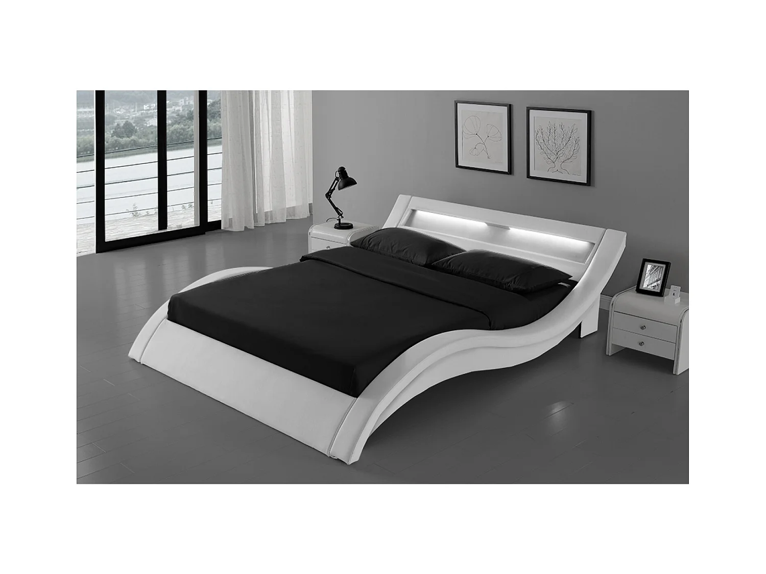 Cadre de lit avec LED 140 x 190 cm en PU blanc PADDINGTON