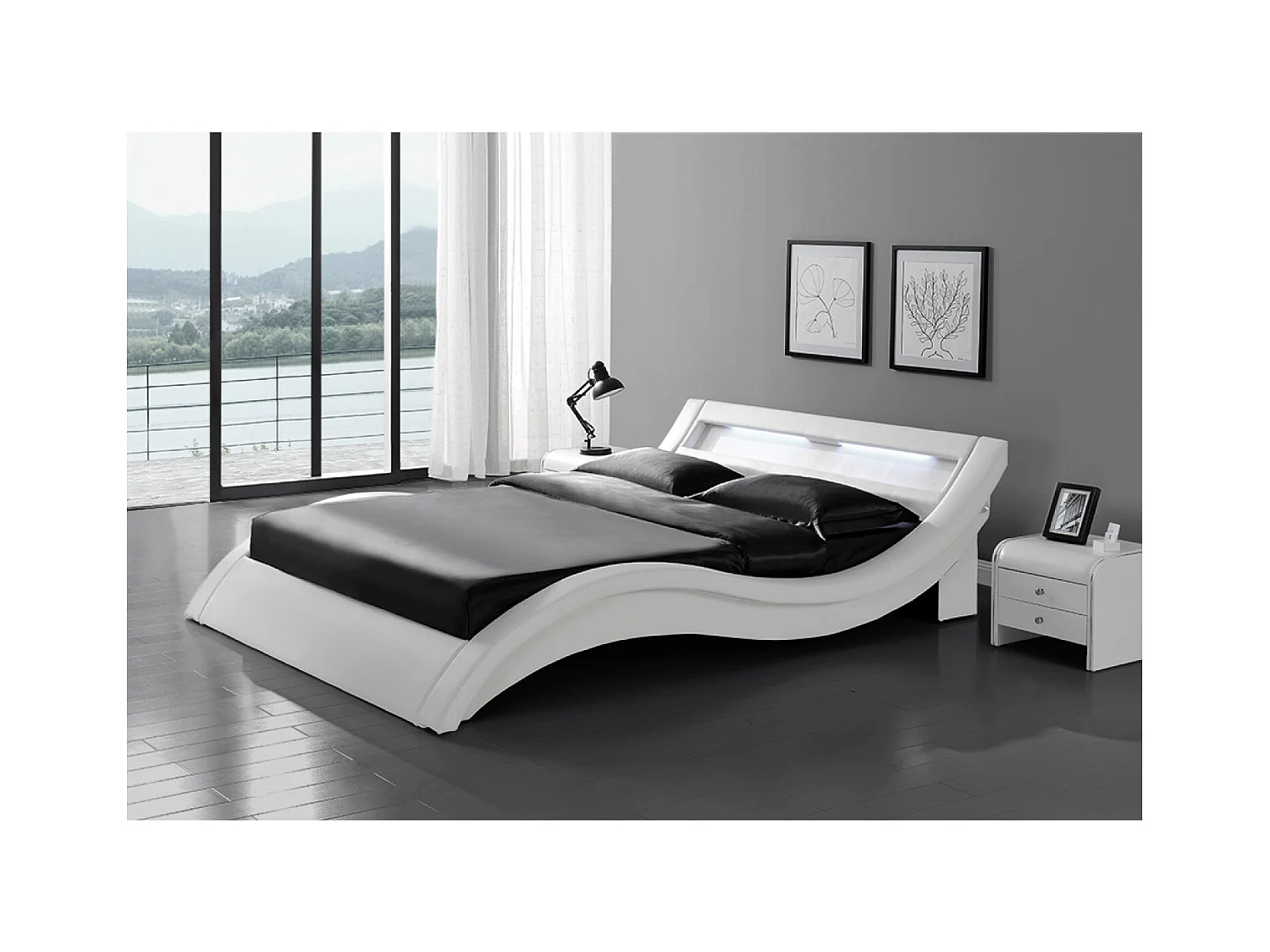 Cadre de lit avec LED 140 x 190 cm en PU blanc PADDINGTON