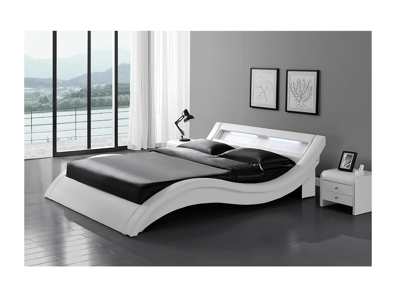 Cadre de lit avec LED 140 x 190 cm en PU blanc PADDINGTON