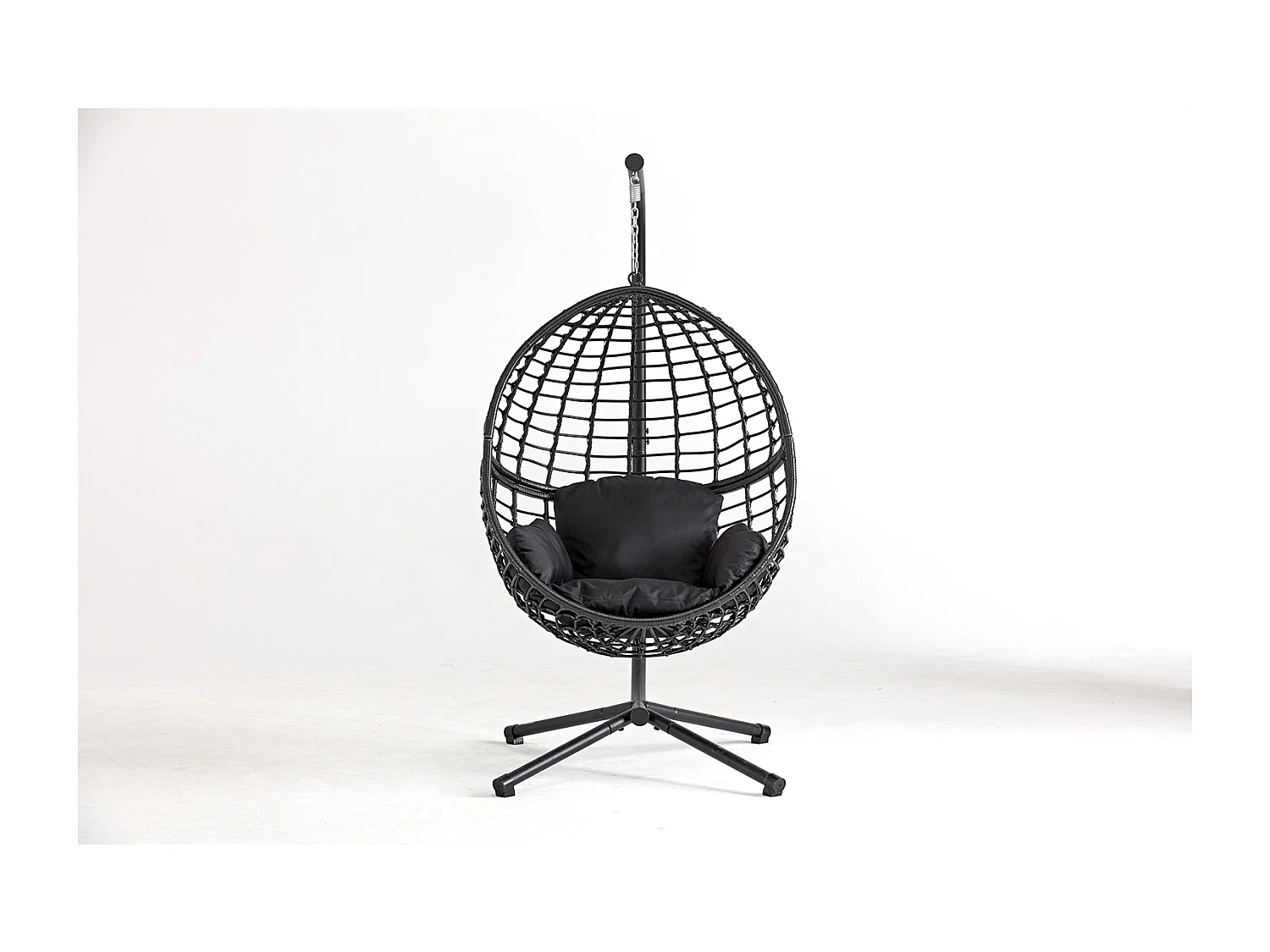 Cadeira suspensa preta em resina trançada AUROA com suporte em aço - Design elegante para interior e exterior